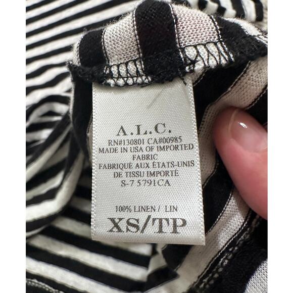 A.L.C. Top Black Stripe Pullover Crew Criss Cross Back 100% Linen, Womens XS - Picture 3 of 7